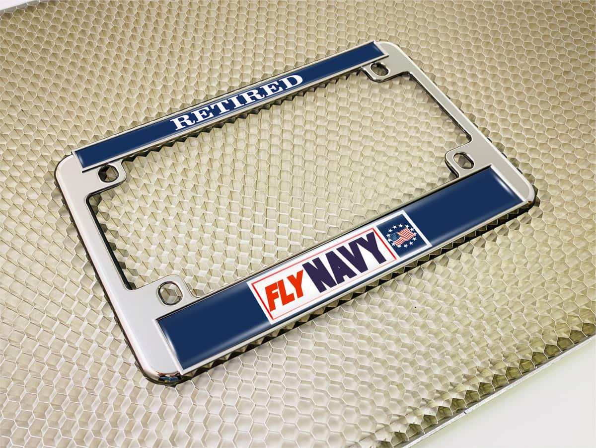 Fly Navy Retired - Motorcycle Metal License Plate Frame